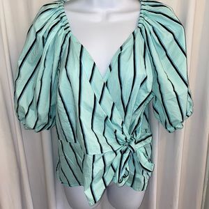 Worthington Tie Front Puff Sleeve Top Size XL